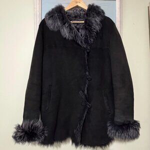 BLUE Duck Shearling Genuine Sheepskin Black Women Coat Size:S (fit S-M